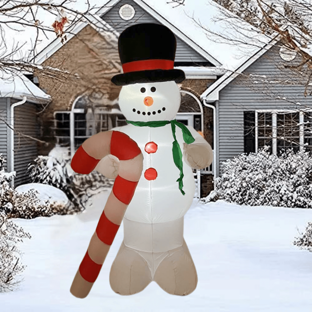 8 FT Inflatable Christmas Snowman With Candy Cane - WINFAR INC