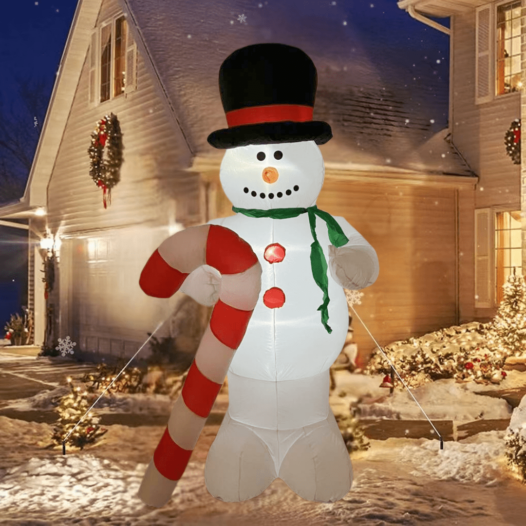 8 FT Inflatable Christmas Snowman With Candy Cane - WINFAR INC