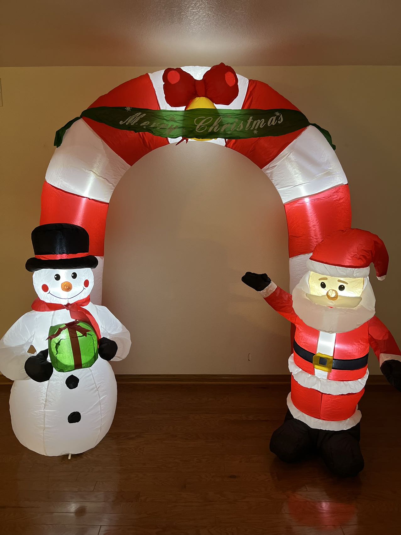 Christmas Santa Claus and Snowman Archway 9 Foot Tall, LED Lights Outdoor Indoor Holiday Inflatable Arch, Giant Lawn Home Party - WINFAR INC