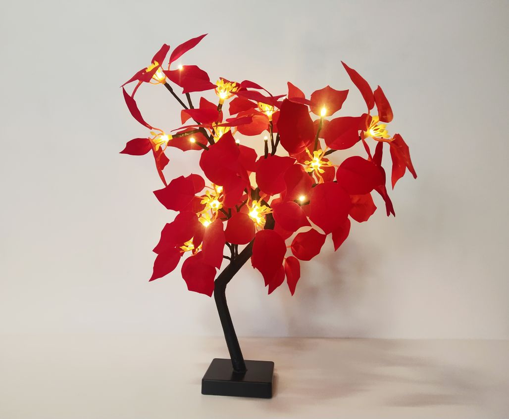 24L LED Tabletop Lighted Christmas Flower Tree Battery Operated