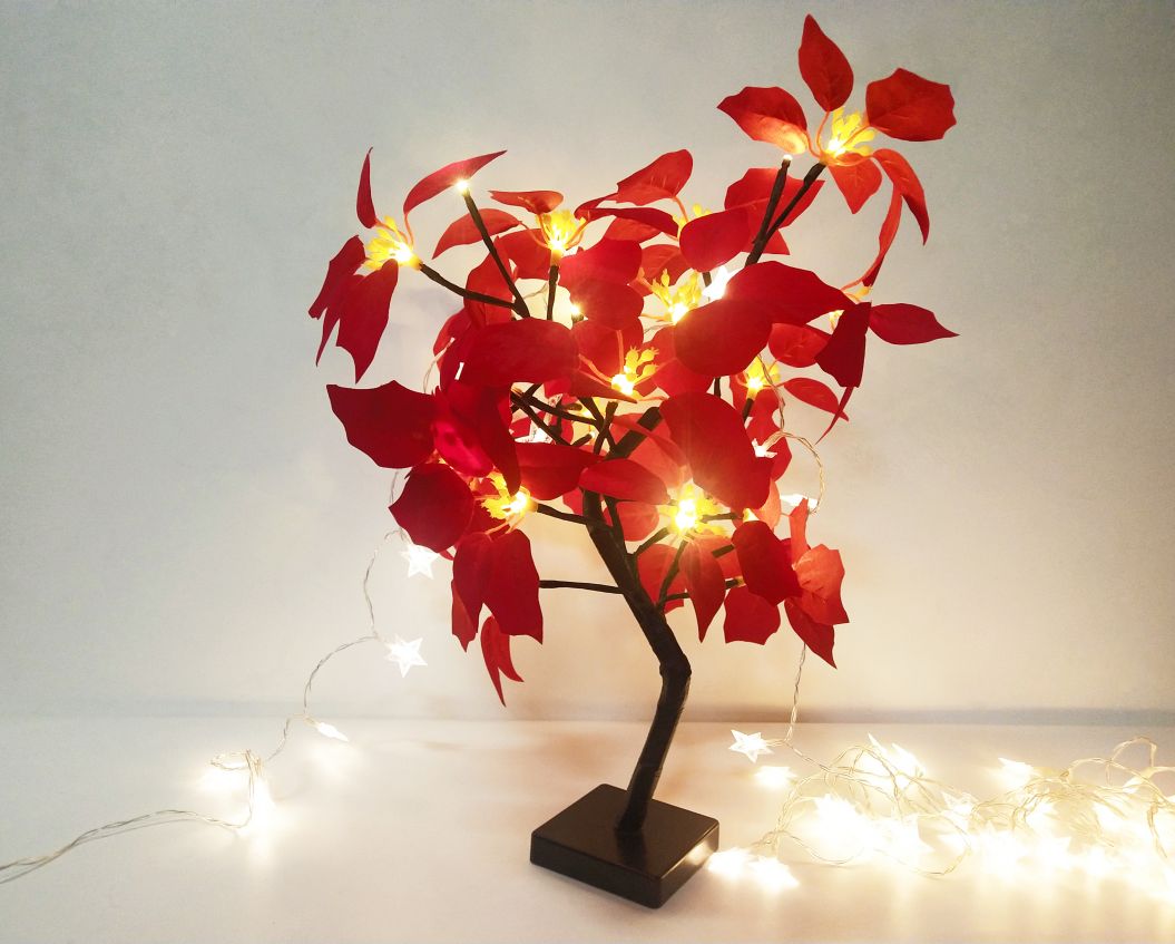 24L LED Tabletop Lighted Christmas Flower Tree Battery Operated