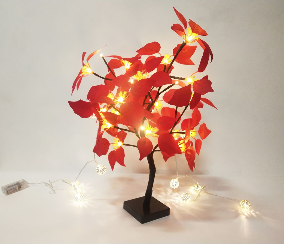 24L LED Tabletop Lighted Christmas Flower Tree Battery Operated