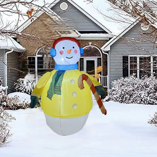 5 FT Inflatable Christmas  Smiling Snowman with Candy Cane