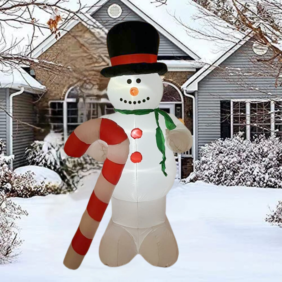 8 FT Inflatable Christmas Snowman With Candy Cane