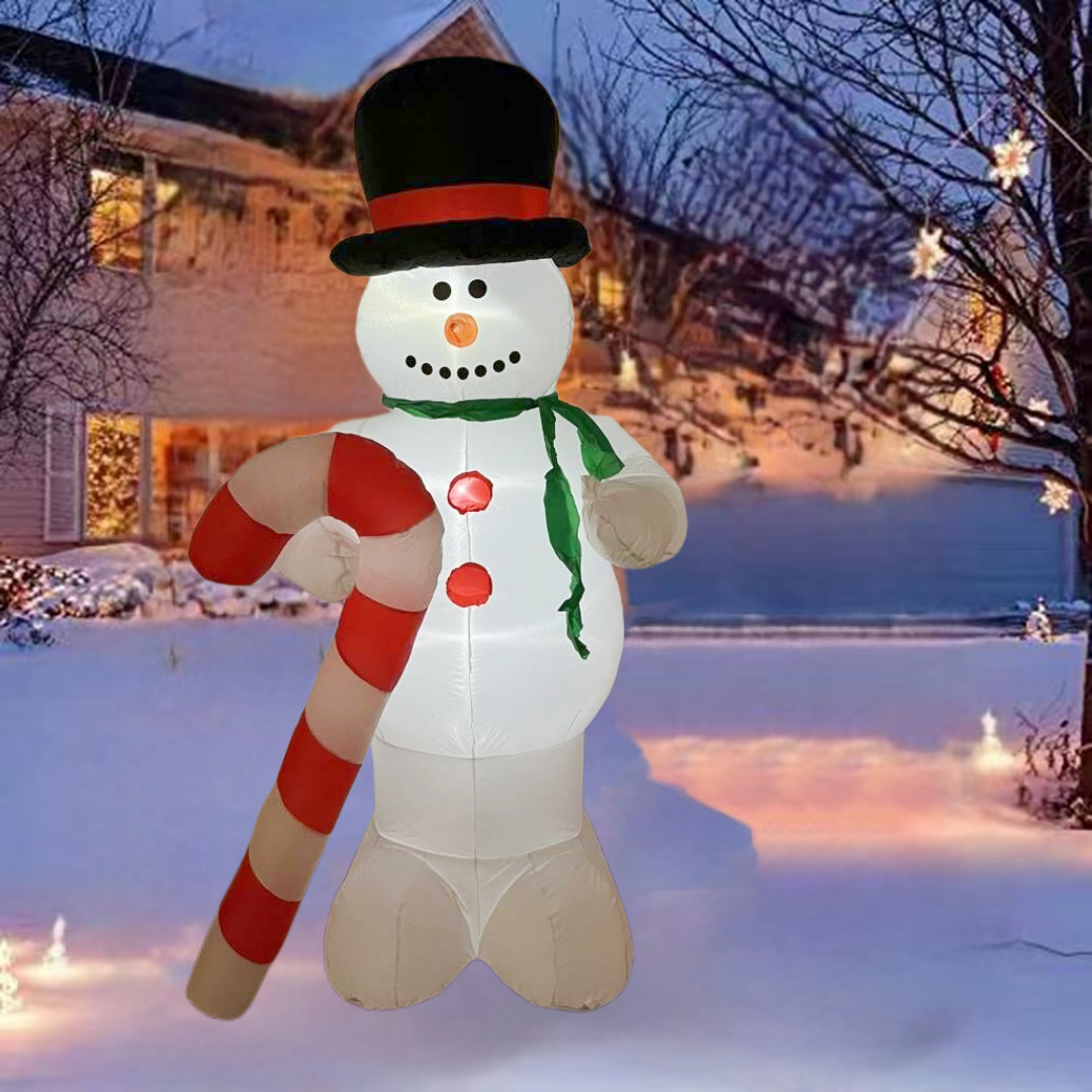 8 FT Inflatable Christmas Snowman With Candy Cane