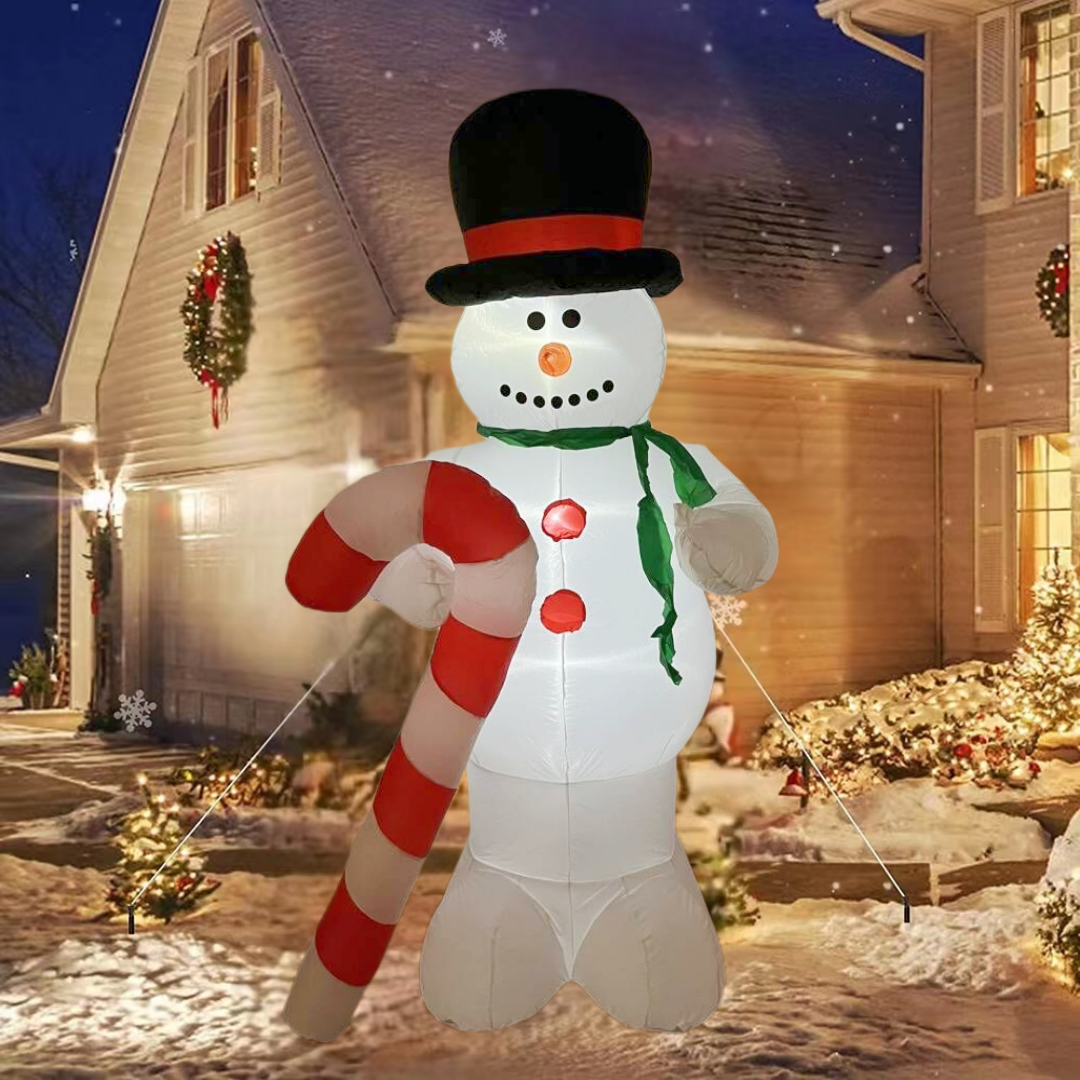 8 FT Inflatable Christmas Snowman With Candy Cane