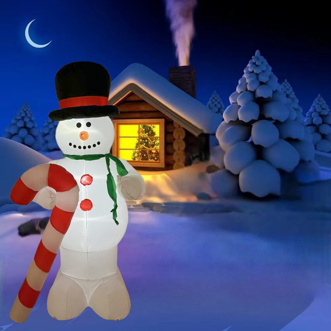 8 FT Inflatable Christmas Snowman With Candy Cane