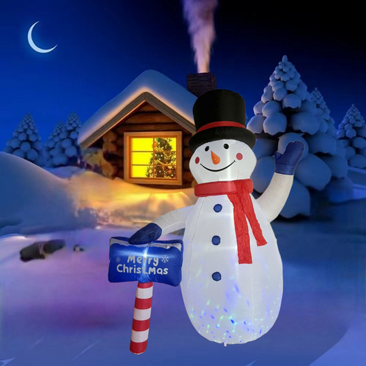 8 FT Inflatable Snowman  with Merry Christmas Sign