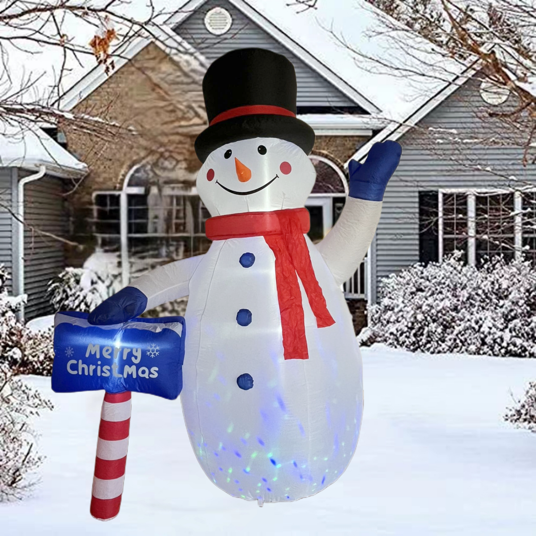 8 FT Inflatable Snowman  with Merry Christmas Sign