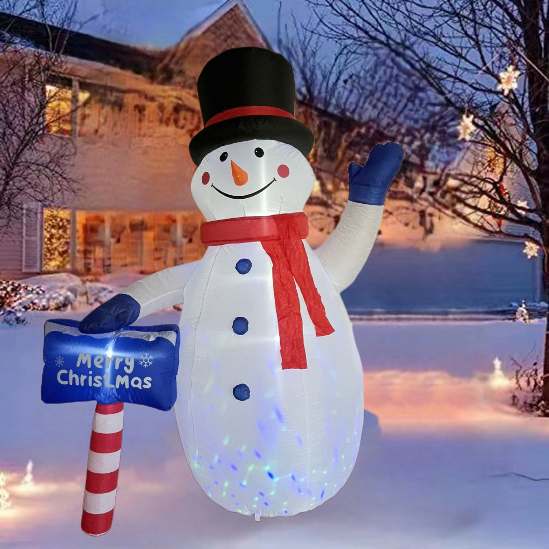 8 FT Inflatable Snowman  with Merry Christmas Sign