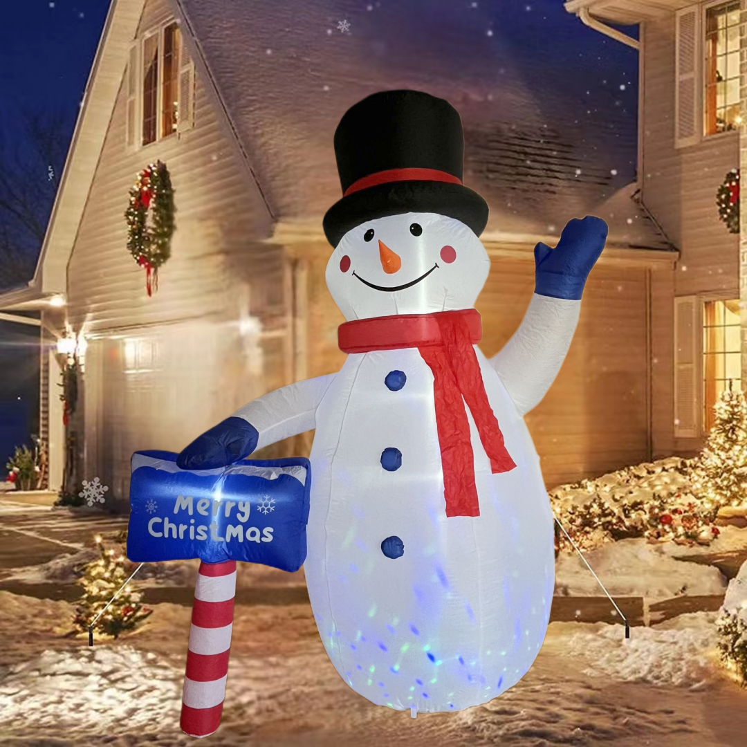 8 FT Inflatable Snowman  with Merry Christmas Sign