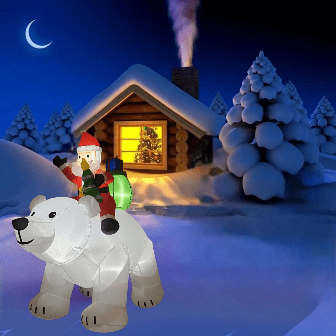 6 Foot Tall Christmas Inflatable Santa Claus on Polar Bear, LED Lights Outdoor Indoor Holiday Decorations, Christmas Blow up Lawn Inflatables for Christmas Home Yard Decoration - WINFAR INC