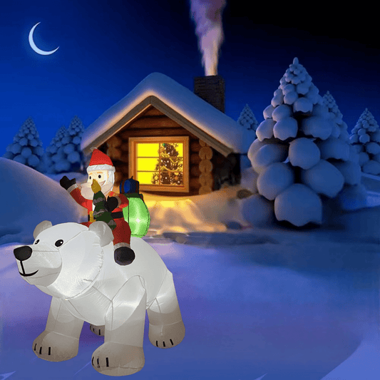 6 Foot Tall Christmas Inflatable Santa Claus on Polar Bear, LED Lights Outdoor Indoor Holiday Decorations, Christmas Blow up Lawn Inflatables for Christmas Home Yard Decoration - WINFAR INC