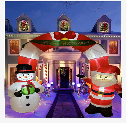 Christmas Santa Claus and Snowman Archway 9 Foot Tall, LED Lights Outdoor Indoor Holiday Inflatable Arch, Giant Lawn Home Party