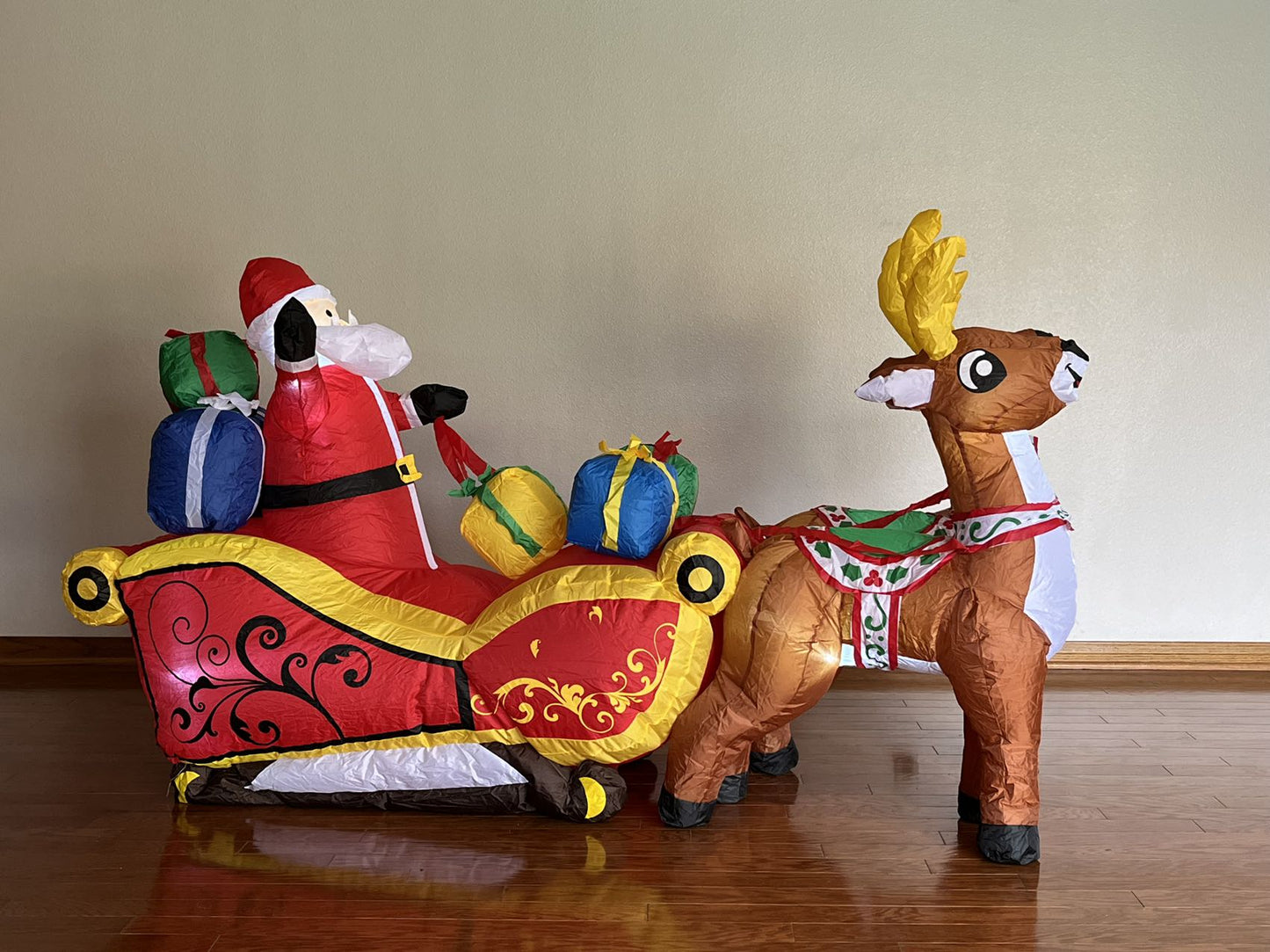 7 FT Inflatable Christmas Santa Claus Driving Reindeers pull Sleigh - WINFAR INC