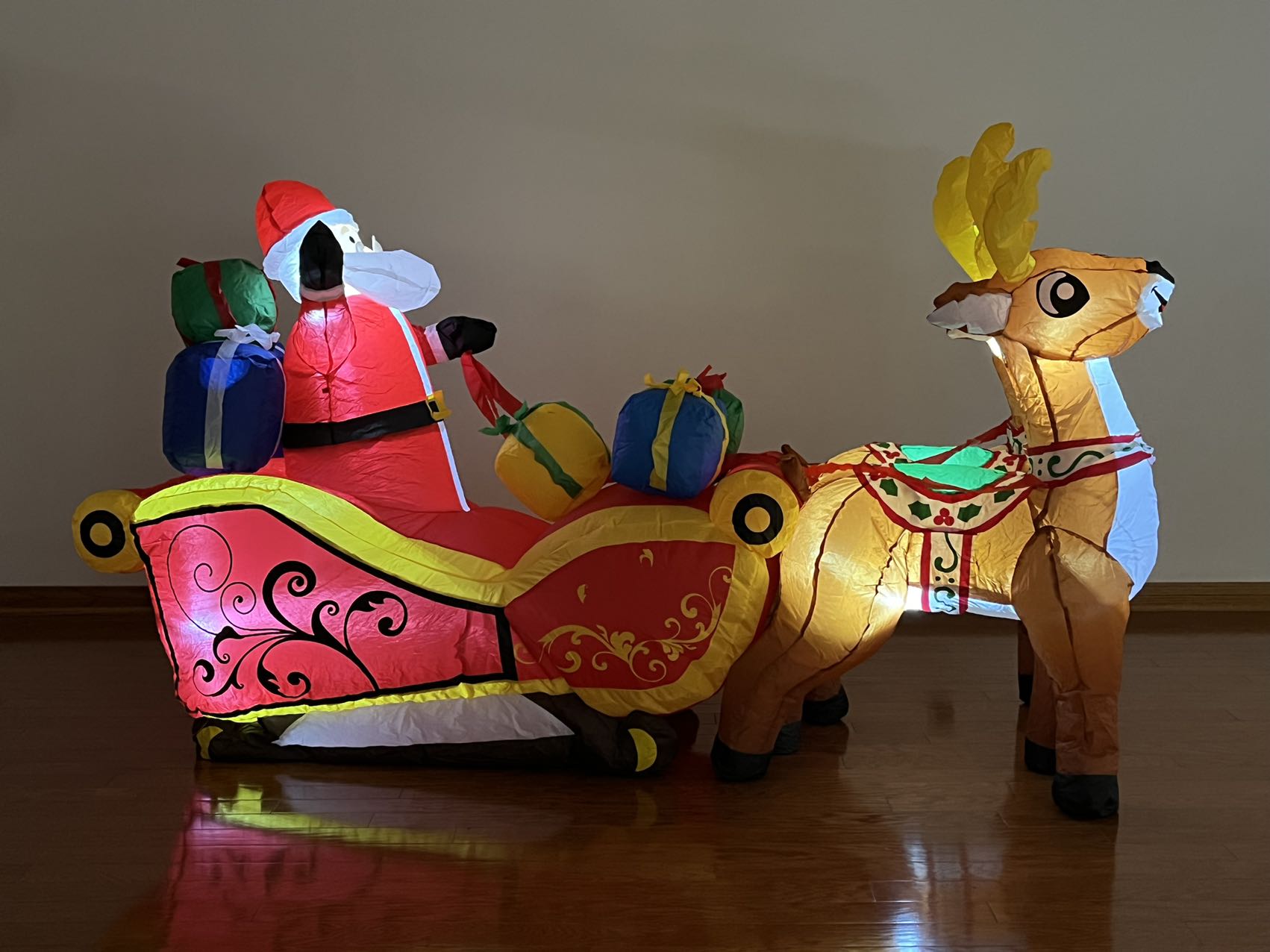 7 FT Inflatable Christmas Santa Claus Driving Reindeers pull Sleigh - WINFAR INC