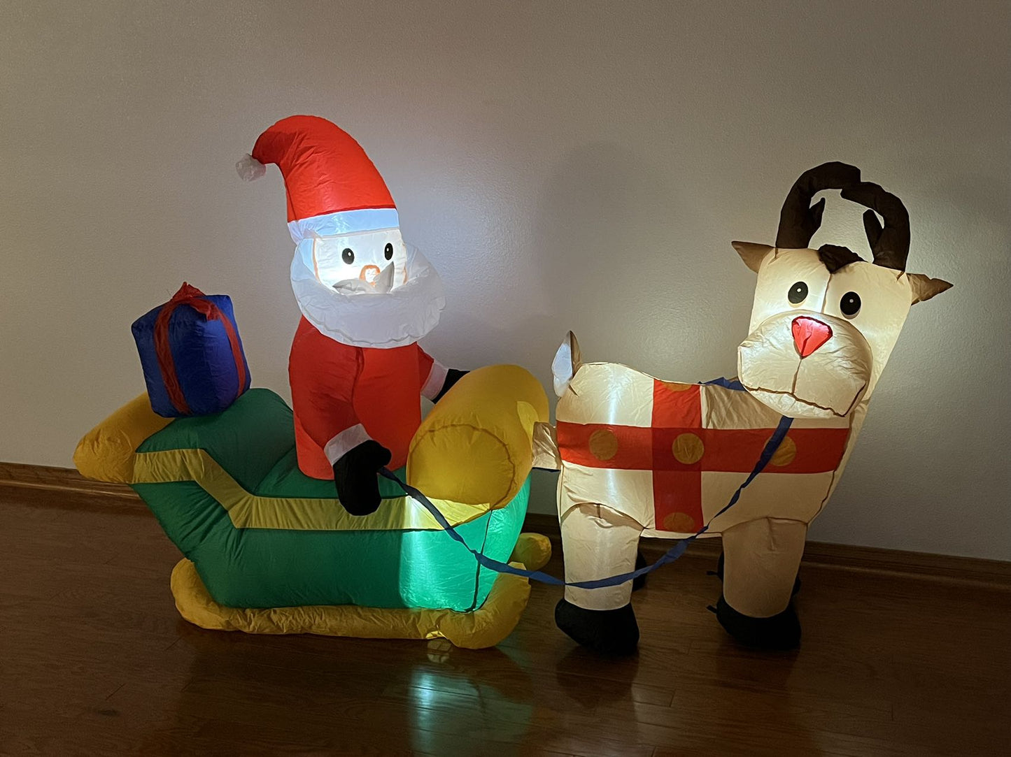 7 FT Inflatable Christmas Santa Claus Driving the Reindeer pull Sleigh - WINFAR INC