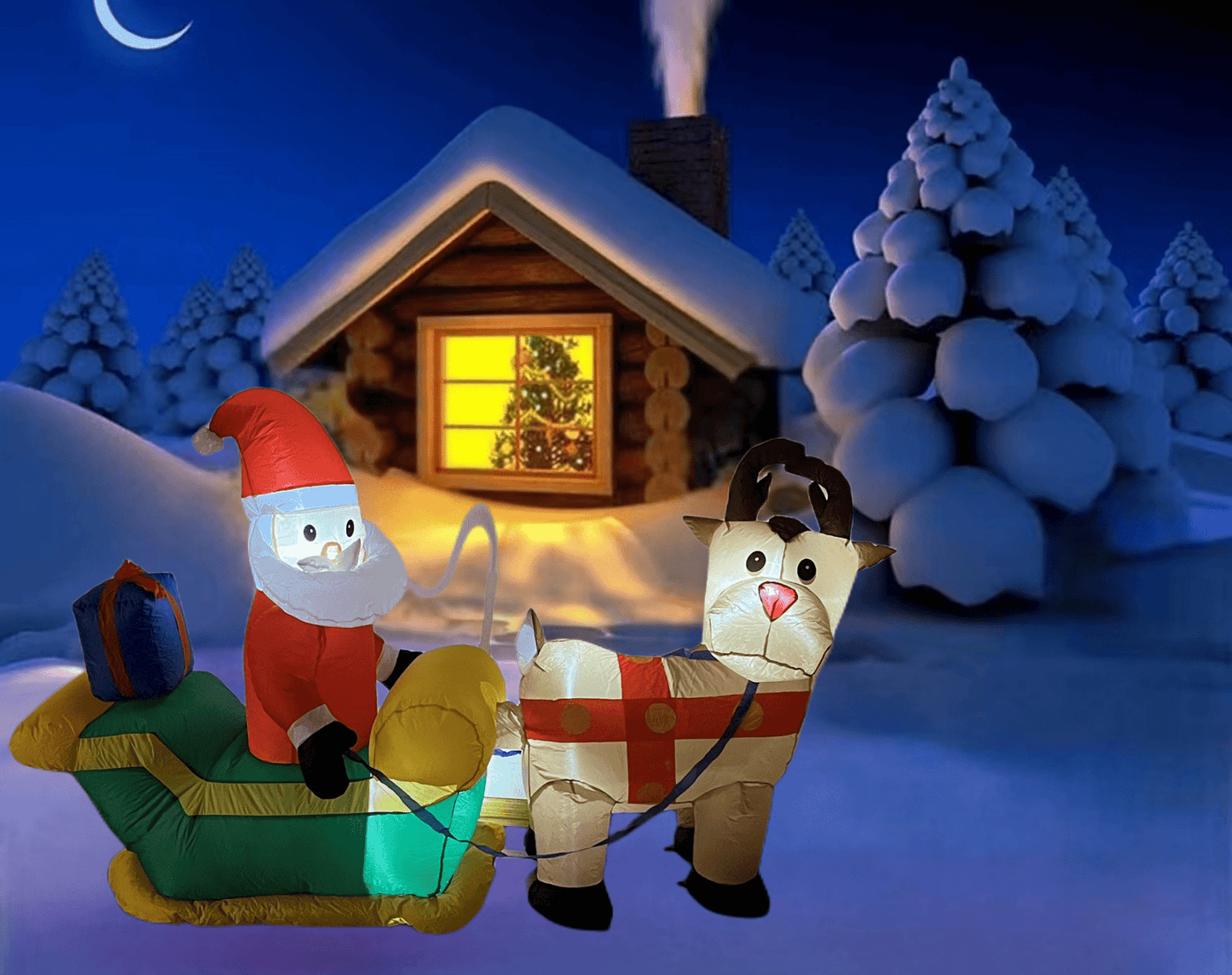 7 FT Inflatable Christmas Santa Claus Driving the Reindeer pull Sleigh - WINFAR INC