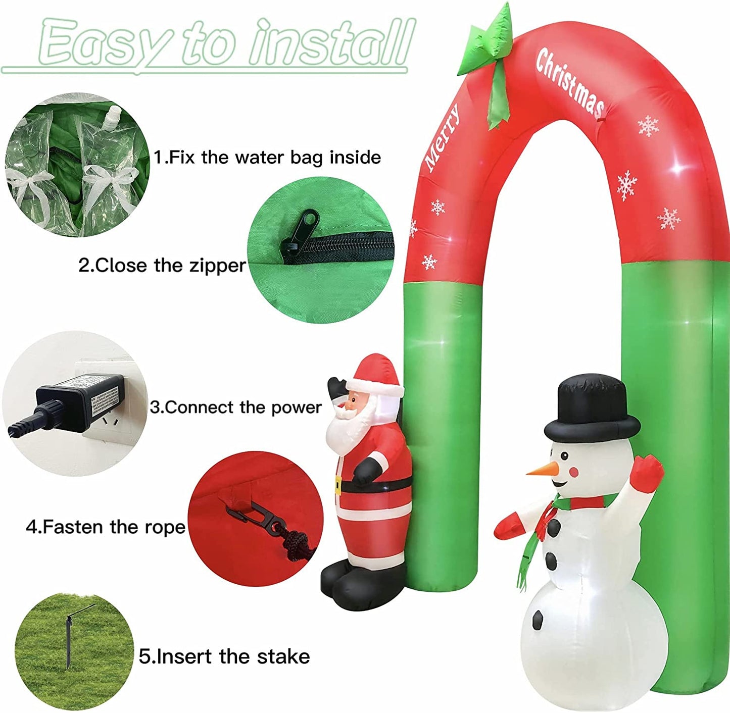 Christmas Santa Claus and Snowman Archway 9 Foot Tall, LED Lights Outdoor Indoor Holiday Inflatable Arch, Giant Lawn Home Party