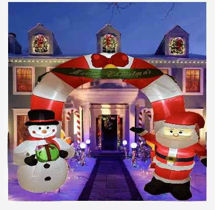 Christmas Santa Claus and Snowman Archway 9 Foot Tall, LED Lights Outdoor Indoor Holiday Inflatable Arch, Giant Lawn Home Party - WINFAR INC