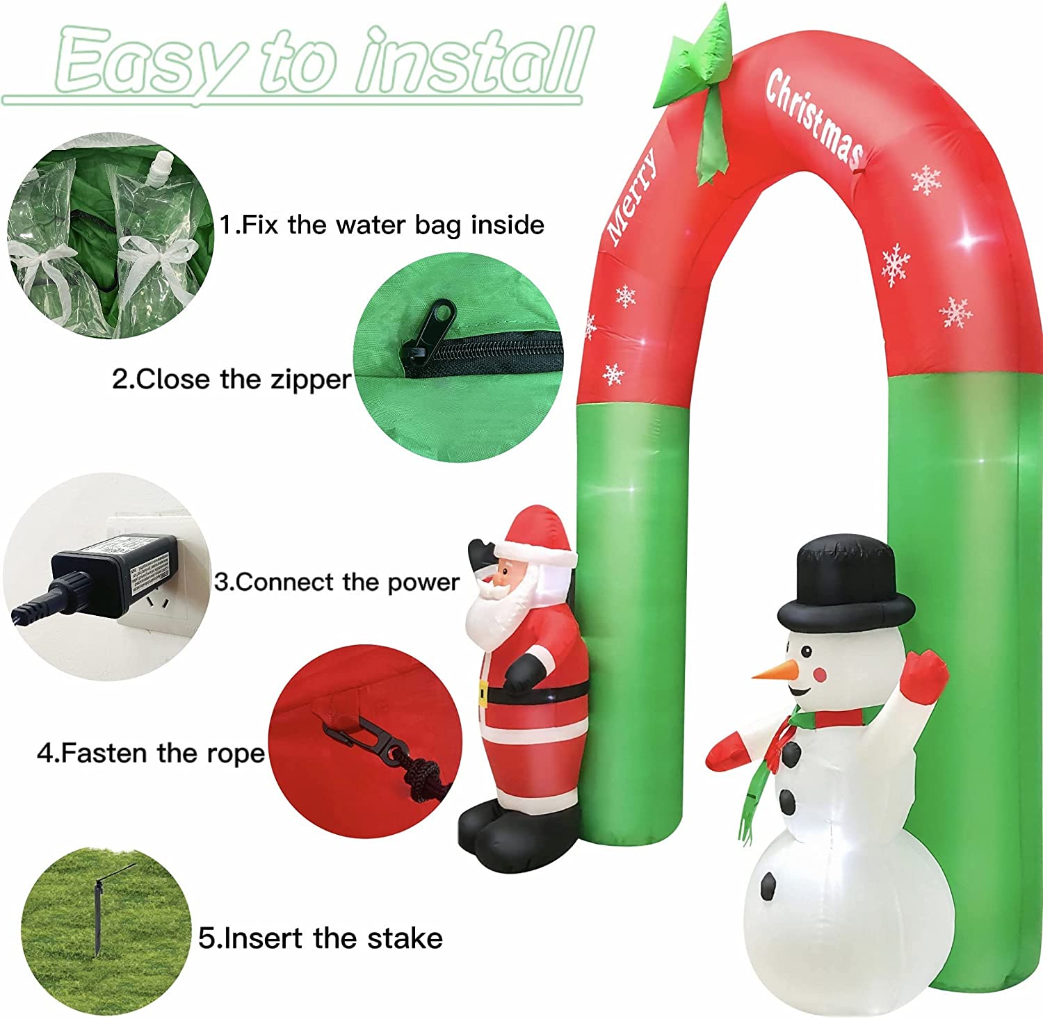 Christmas Santa Claus and Snowman Archway 9 Foot Tall, LED Lights Outdoor Indoor Holiday Inflatable Arch, Giant Lawn Home Party - WINFAR INC