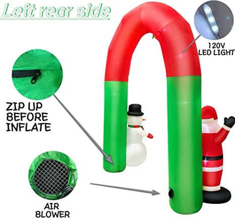 Christmas Santa Claus and Snowman Archway 9 Foot Tall, LED Lights Outdoor Indoor Holiday Inflatable Arch, Giant Lawn Home Party - WINFAR INC