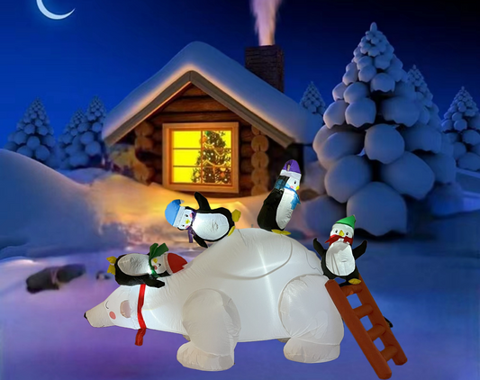 6 FT Inflatable Christmas Polar Bear with Penguins