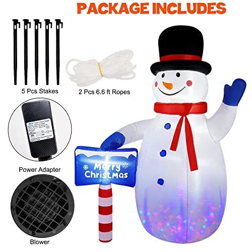 8 FT Inflatable Snowman  with Merry Christmas Sign